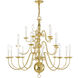 Williamsburgh 20 Light 36 inch Polished Brass Chandelier Ceiling Light