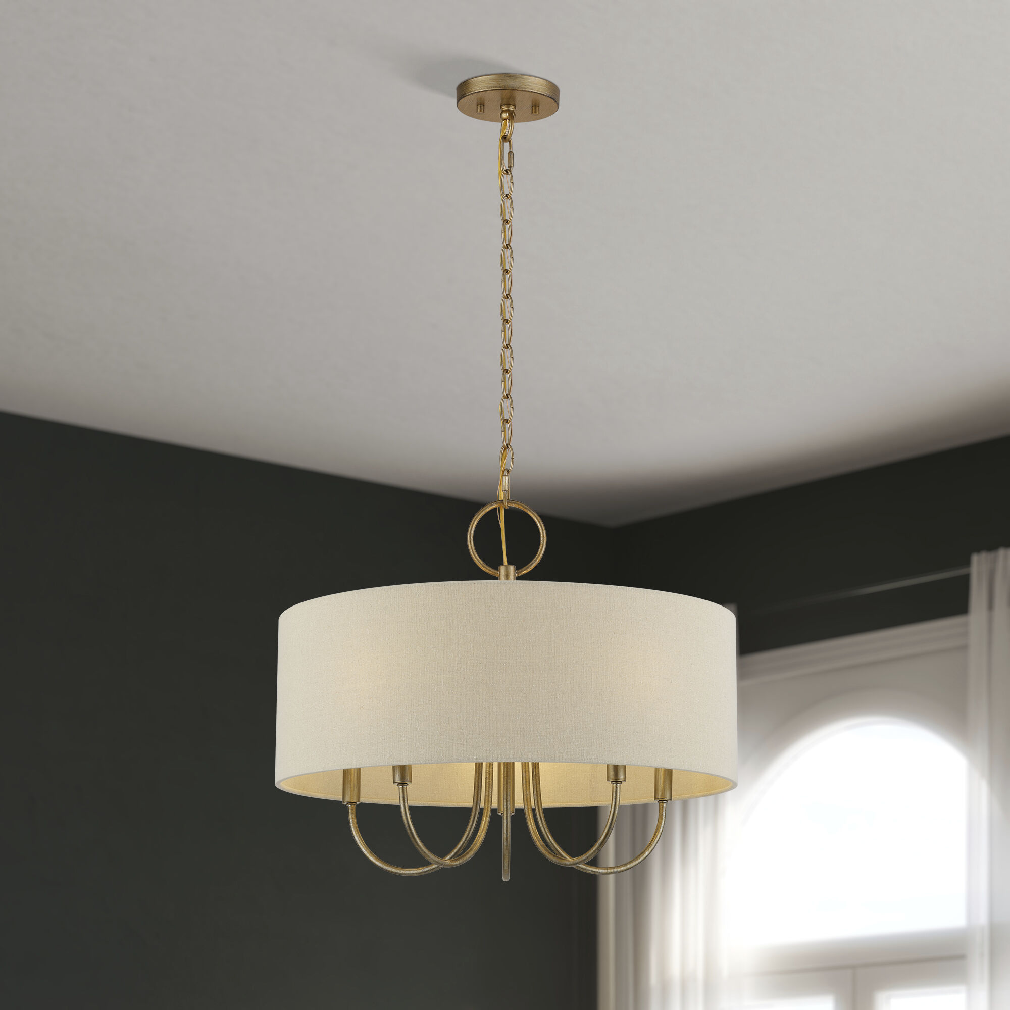 Bellingham 5 Light 22 inch Antique Gold Leaf Pendant Chandelier Ceiling Light