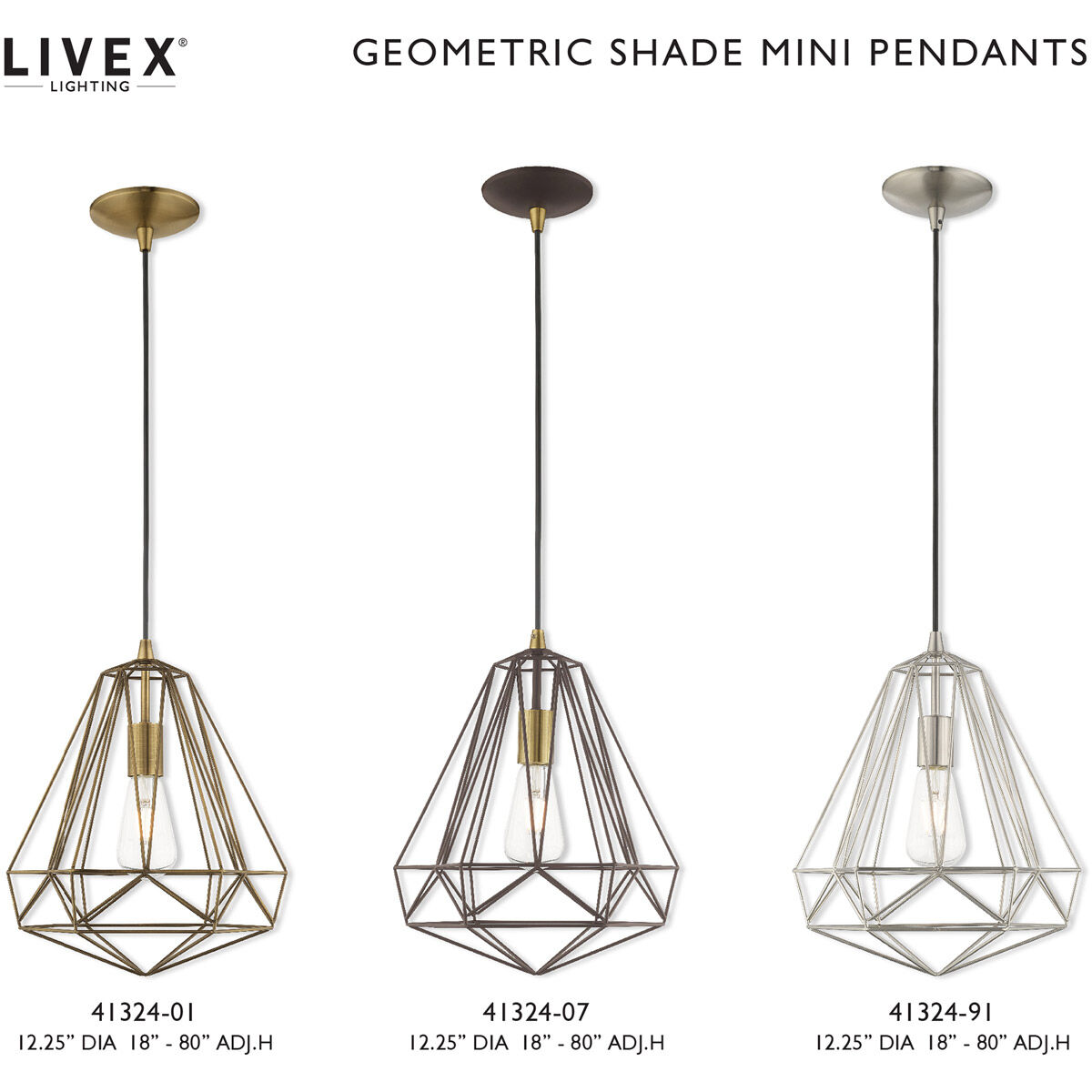 Geometric 1 Light 12 inch Brushed Nickel Mini Pendant Ceiling Light