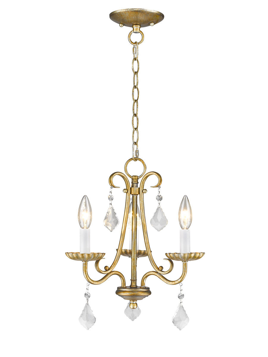 Daphne 3 Light 14 inch Antique Gold Leaf Mini Chandelier Ceiling Light