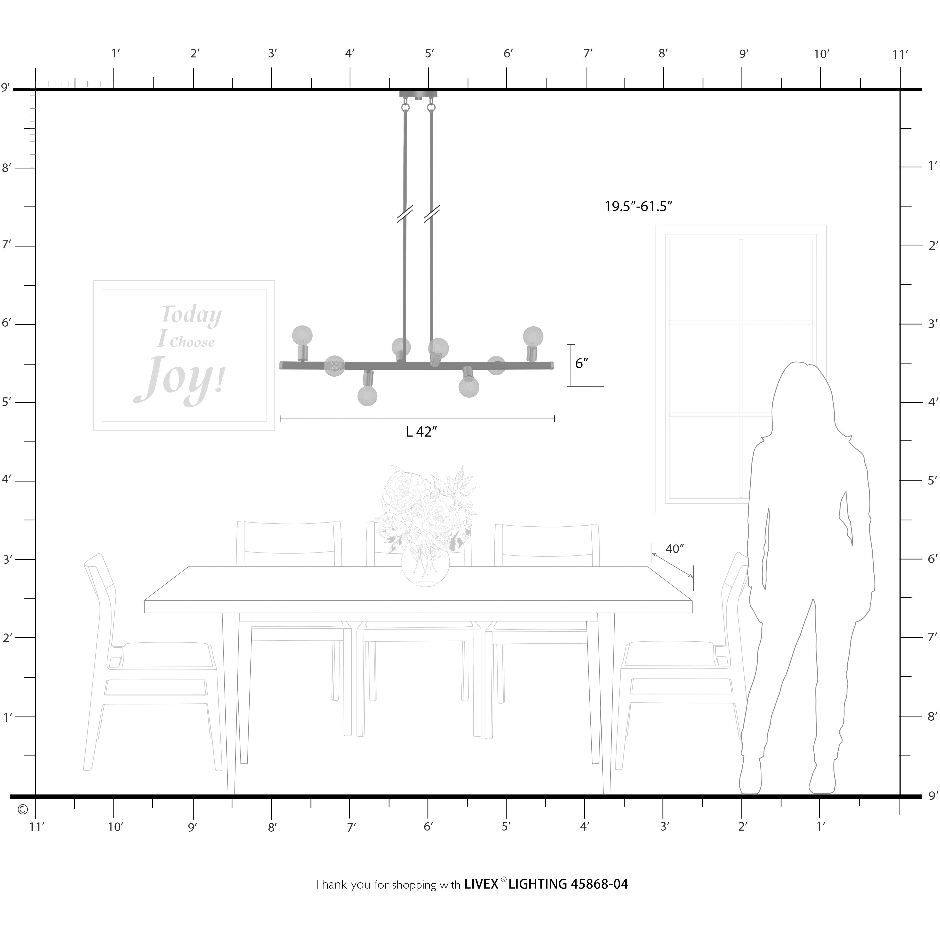 Bannister 8 Light 42 inch Black with Brushed Nickel Accents Linear Chandelier Ceiling Light, Large