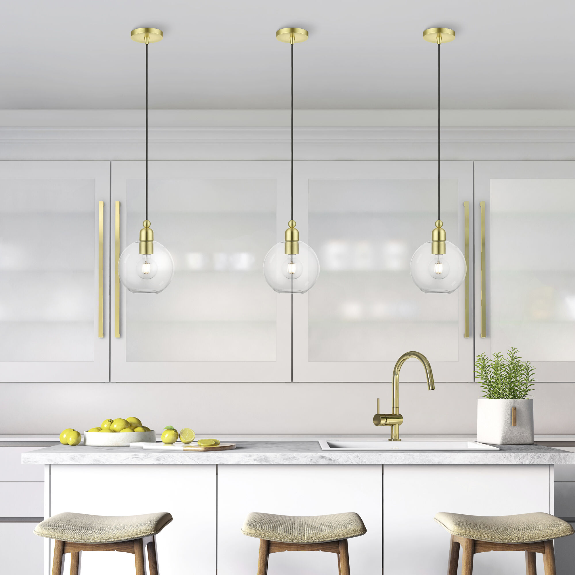 Downtown 1 Light 8 inch Satin Brass Pendant Ceiling Light, Sphere