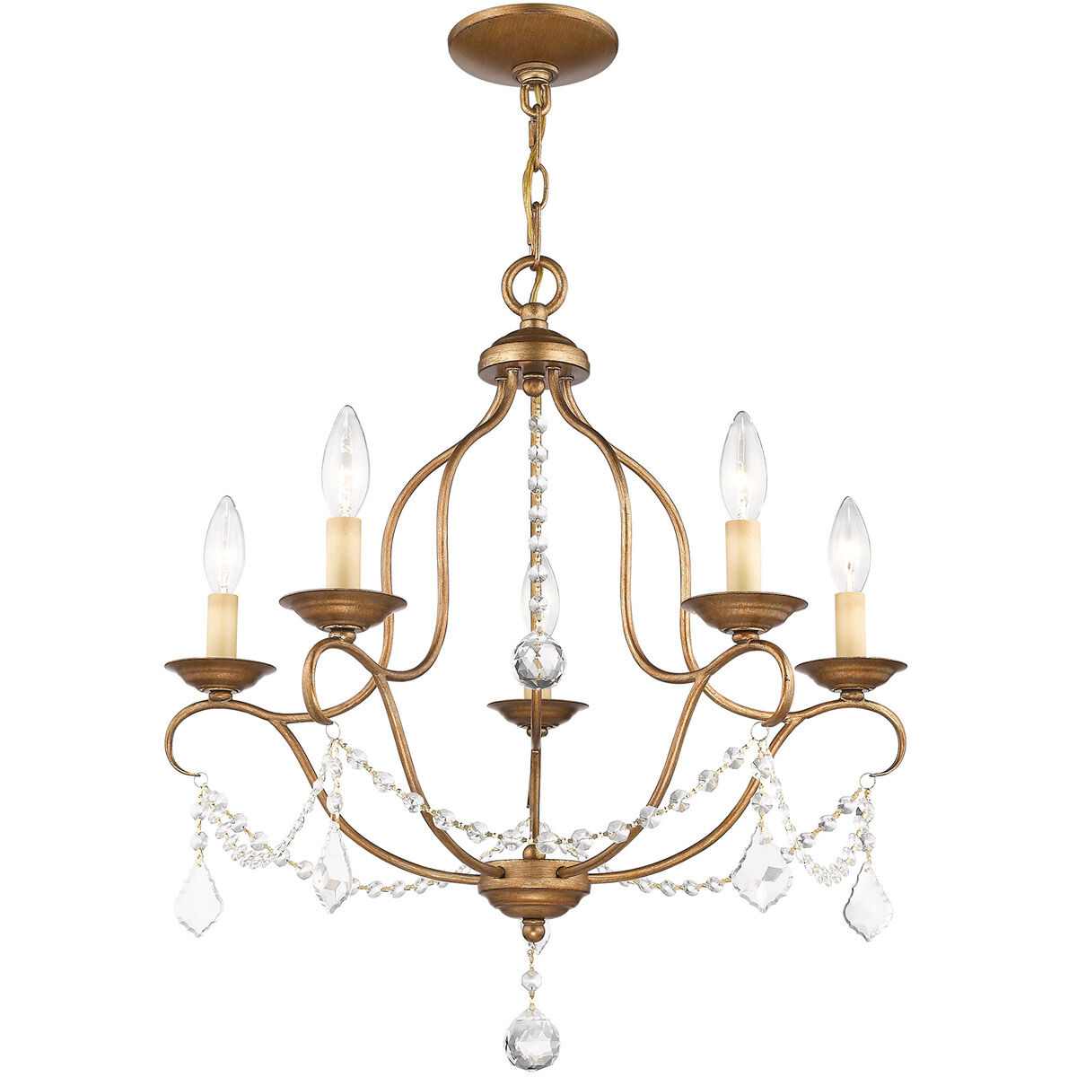 Chesterfield 5 Light 22 inch Antique Gold Leaf Chandelier Ceiling Light
