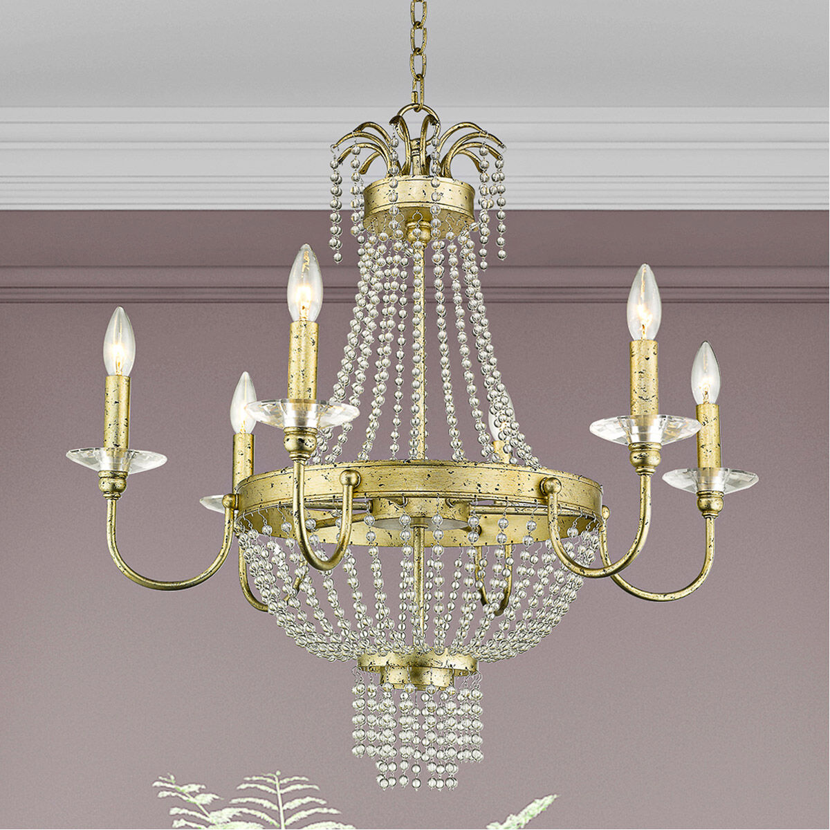 Valentina 6 Light 28 inch Hand Applied Winter Gold Chandelier Ceiling Light