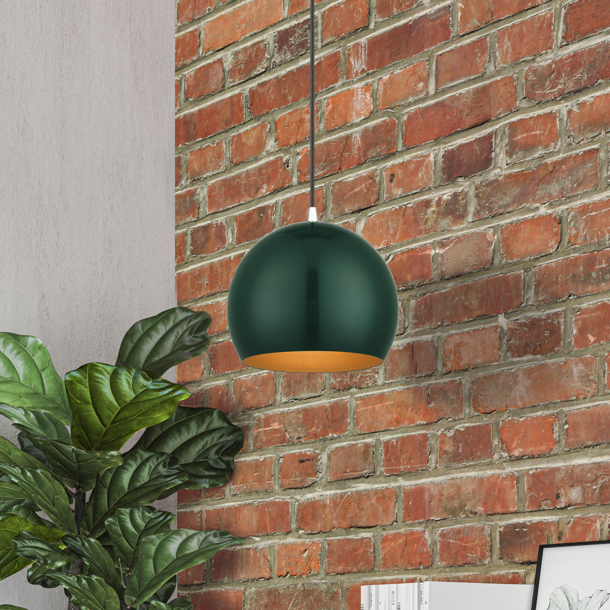 Piedmont 1 Light 10 inch Shiny Hunter Green with Polished Chrome Accents Pendant Ceiling Light