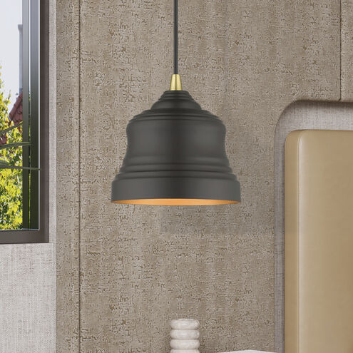 Endicott 1 Light 7 inch Bronze with Antique Brass Finish Accents Pendant Ceiling Light in Bronze with Antique Brass Accent
