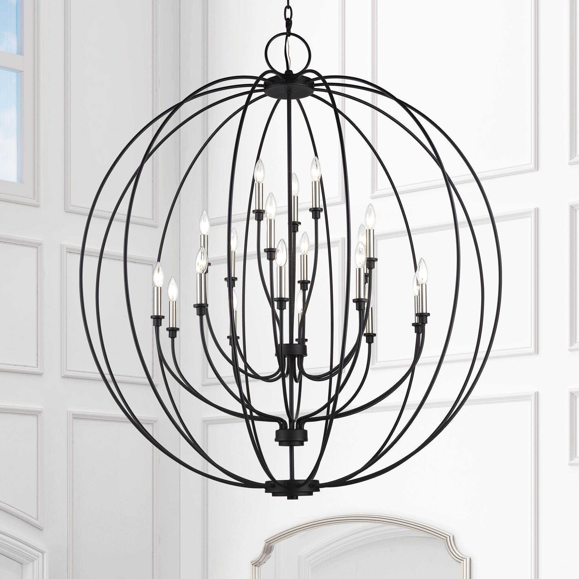 Milania 19 Light 48 inch Black with Brushed Nickel Accents Foyer Chandelier Ceiling Light