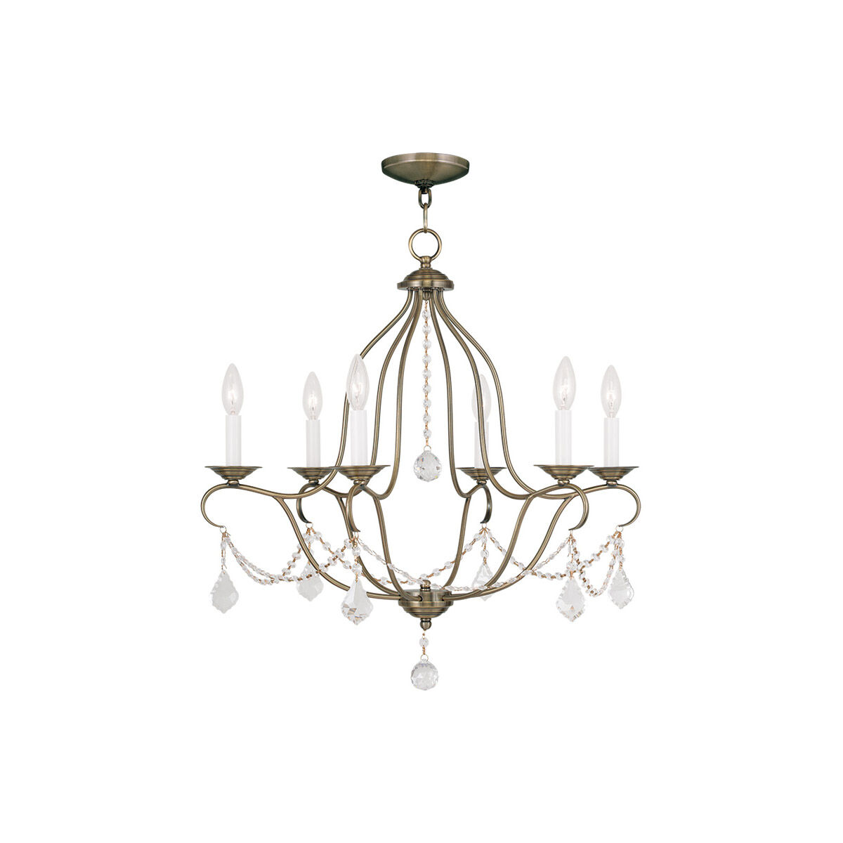 Chesterfield 6 Light 25 inch Antique Brass Chandelier Ceiling Light