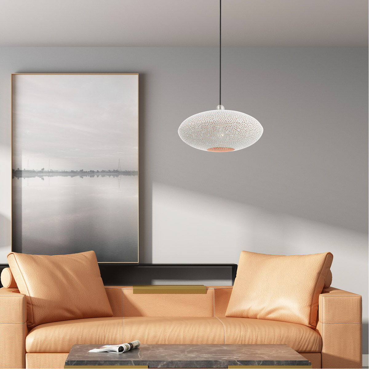 Dublin 1 Light 16 inch White with Brushed Nickel Accents Pendant Ceiling Light