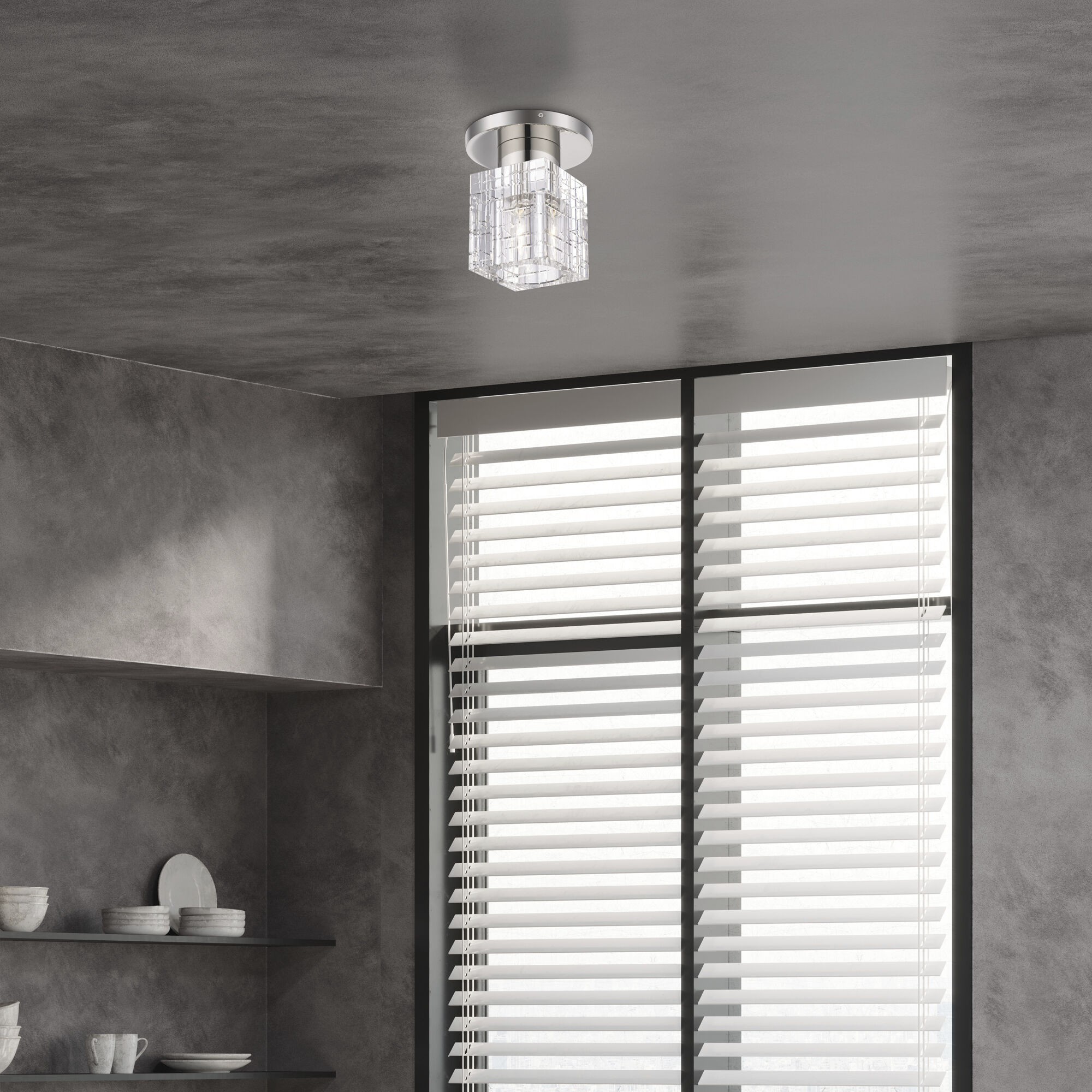 Rotterdam 1 Light 7 inch Polished Nickel Crystal Semi-Flush Ceiling Light