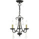 Daphne 3 Light 13.88 inch Black with Antique Brass Finish Accents Mini Chandelier Ceiling Light in Black with Antique Brass Accents