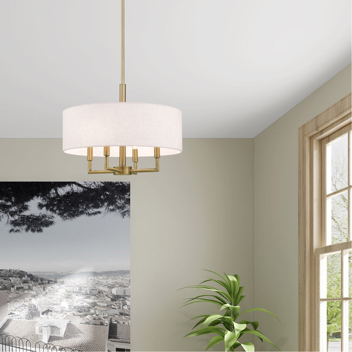 Meridian 4 Light 18 inch Antique Brass Pendant Chandelier Ceiling Light