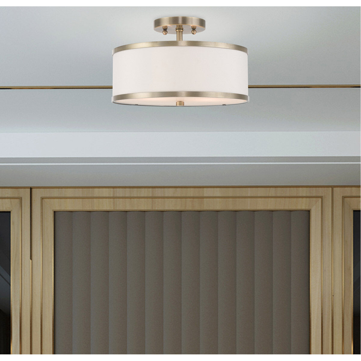 Park Ridge 2 Light 13 inch Antique Brass Semi-Flush Mount Ceiling Light