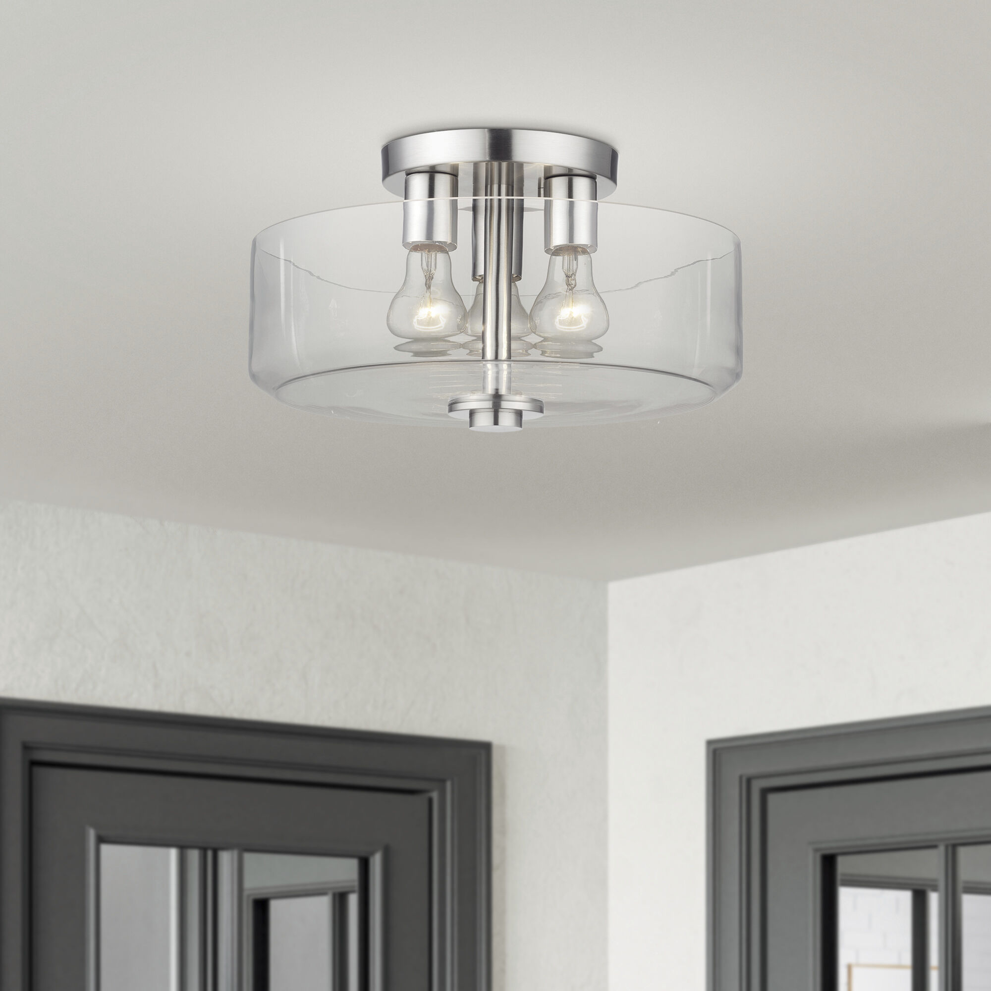 Whitworth 3 Light 14.5 inch Brushed Nickel Semi-Flush Ceiling Light