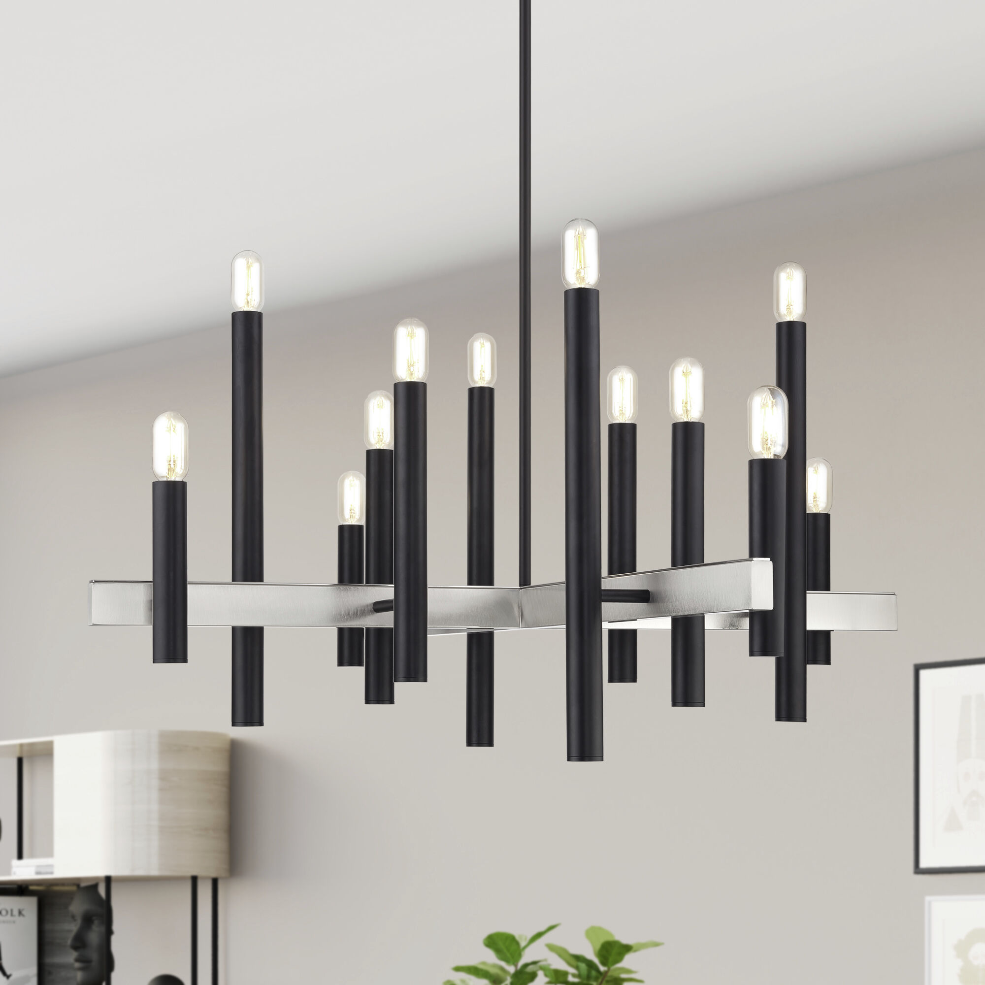 Helsinki 12 Light 44 inch Black with Brushed Nickel Accents Chandelier Ceiling Light