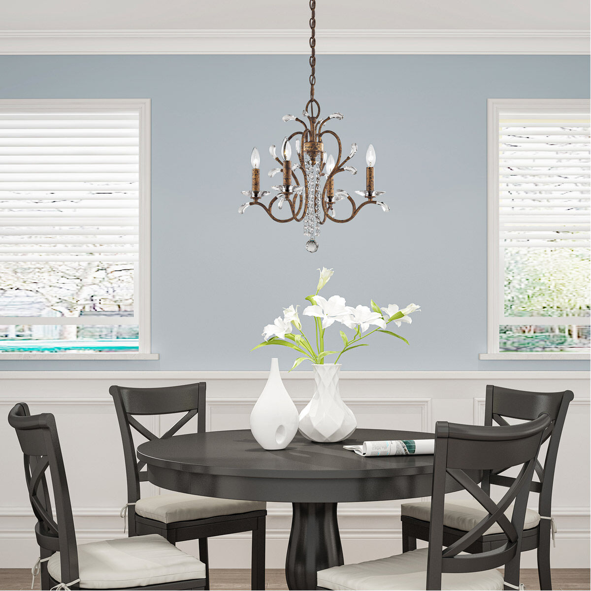 Serafina 4 Light 20 inch Hand Applied Venetian Golden Bronze Mini Chandelier Ceiling Light