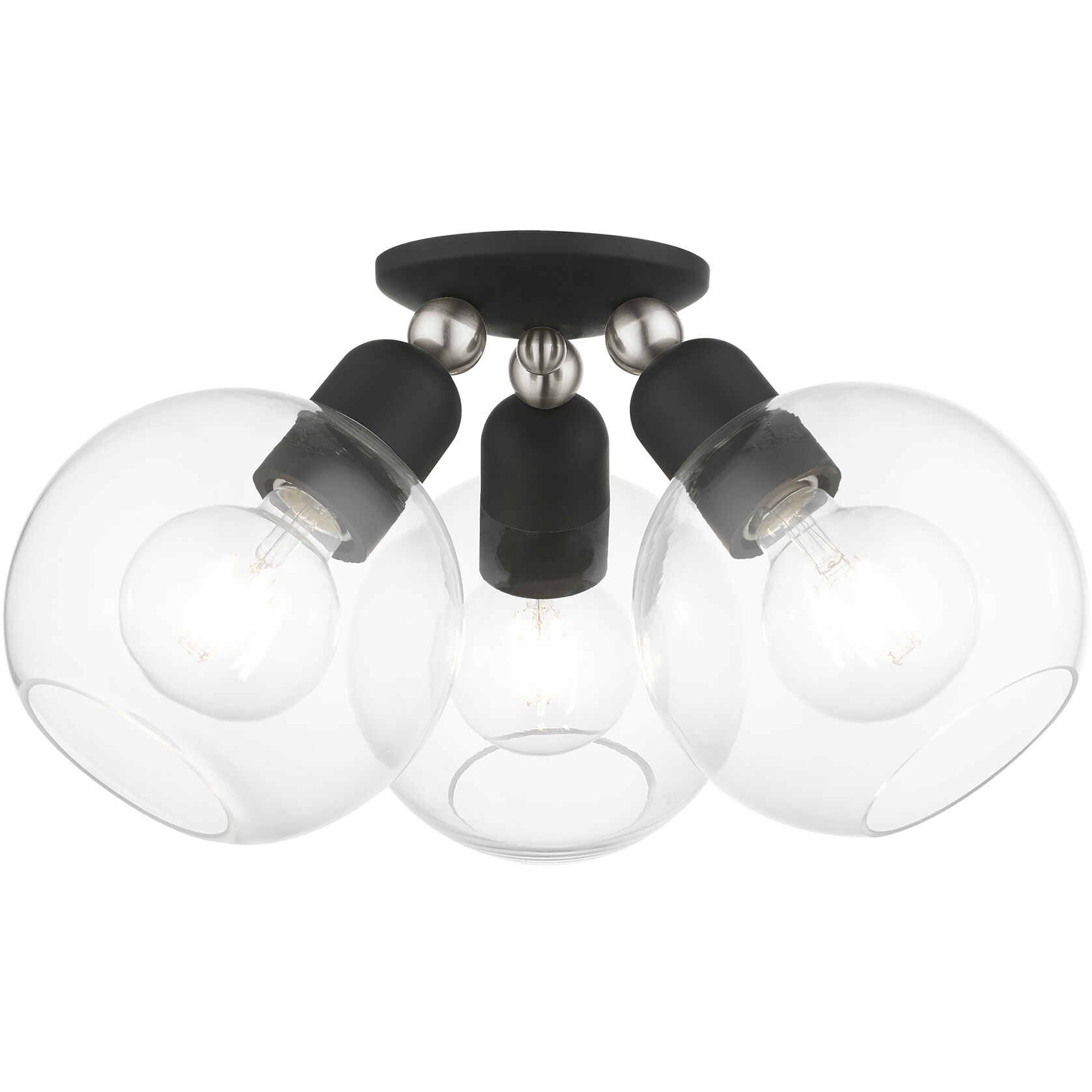 Downtown 3 Light 16 inch Black with Brushed Nickel Accents Semi-Flush Ceiling Light, Sphere
