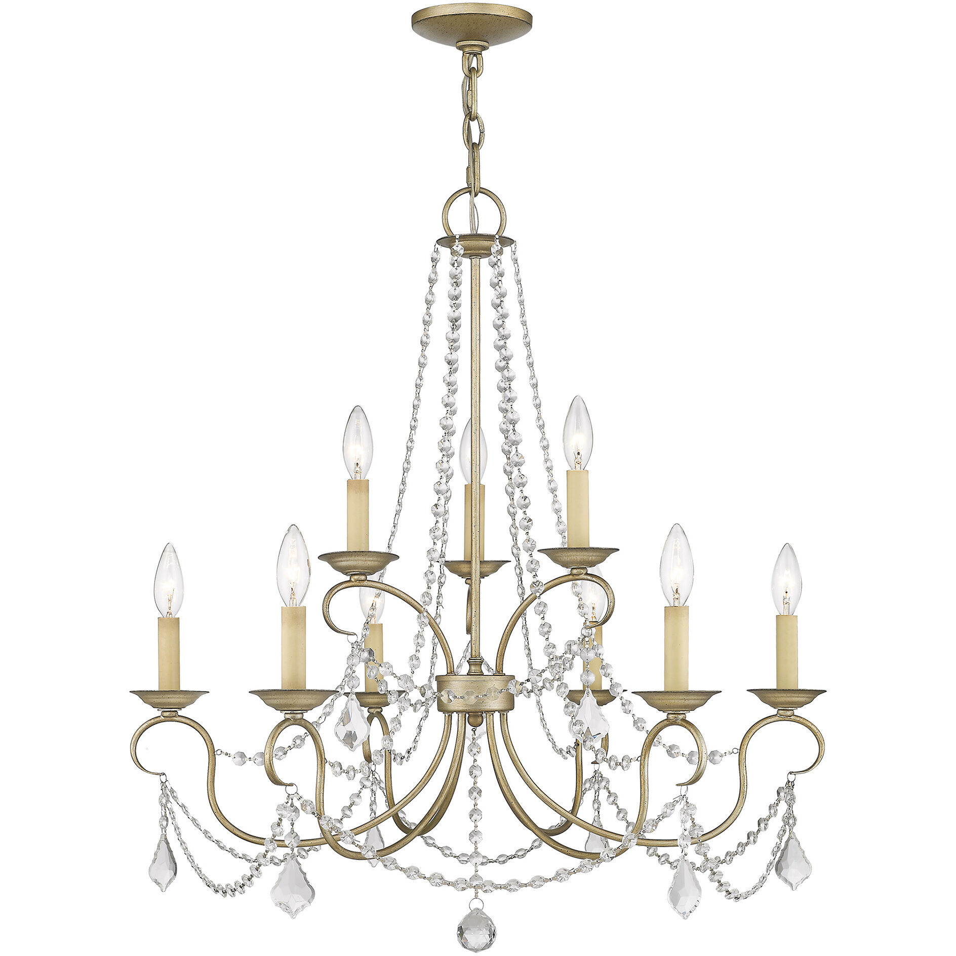 Pennington 9 Light 28 inch Hand Painted Antique Silver Leaf Chandelier Ceiling Light