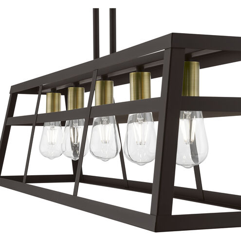 Schofield 5 Light 40 inch Bronze with Antique Brass Accents Linear Chandelier Ceiling Light