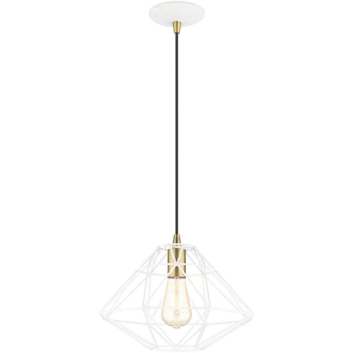 Geometric 1 Light 13.5 inch White Pendant Ceiling Light