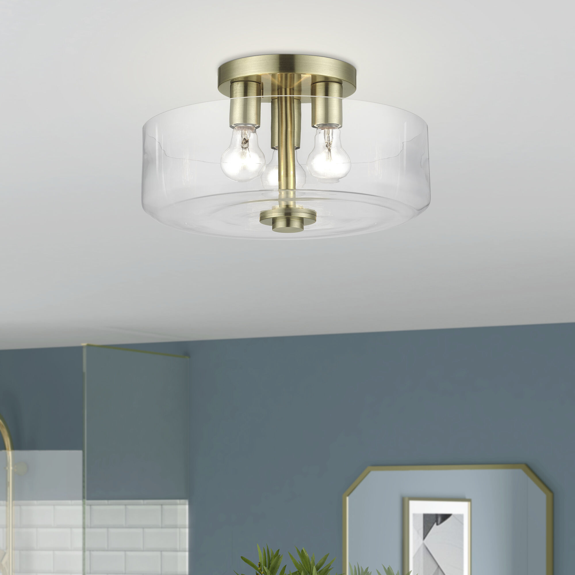 Whitworth 3 Light 14.5 inch Antique Brass Semi-Flush Ceiling Light