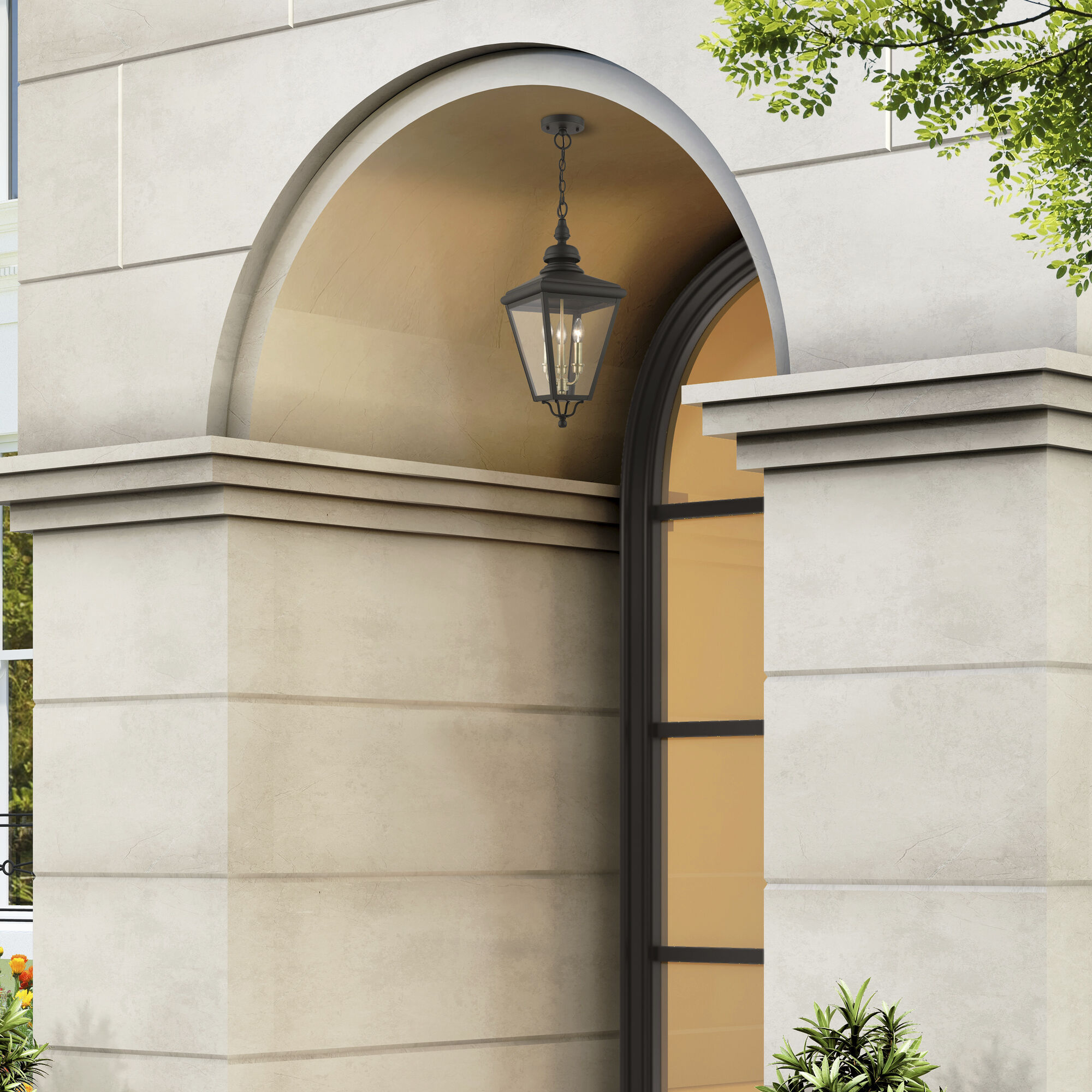 Adams 3 Light 10.63 inch Bronze with Antique Brass Finish Cluster Outdoor Large Pendant Lantern Ceiling Light in Bronze with Antique Brass Accent