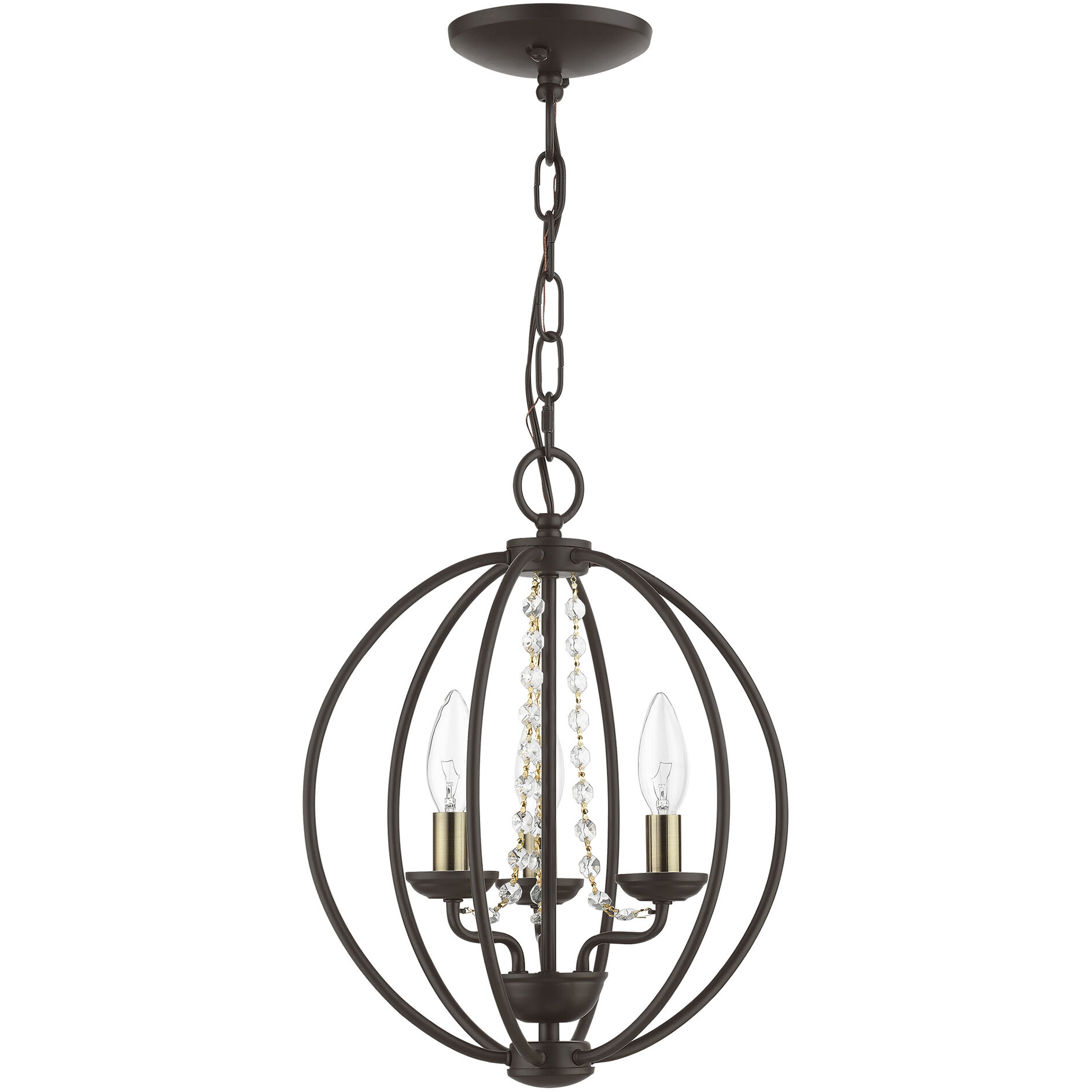 Arabella 3 Light 12 inch Bronze with Antique Brass Finish Candles Convertible Mini Chandelier/ Semi-Flush Ceiling Light, Globe