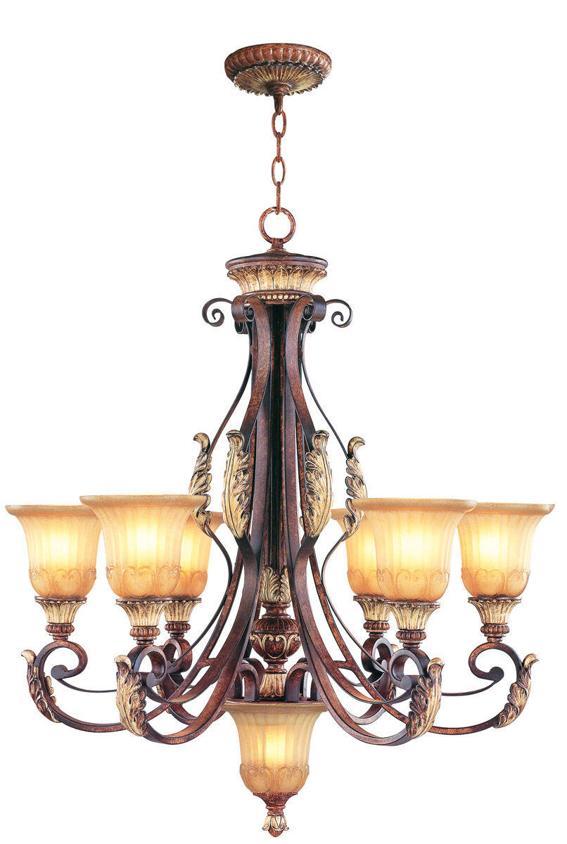 Villa Verona 7 Light 30 inch Verona Bronze with Aged Gold Leaf Accents Chandelier Ceiling Light