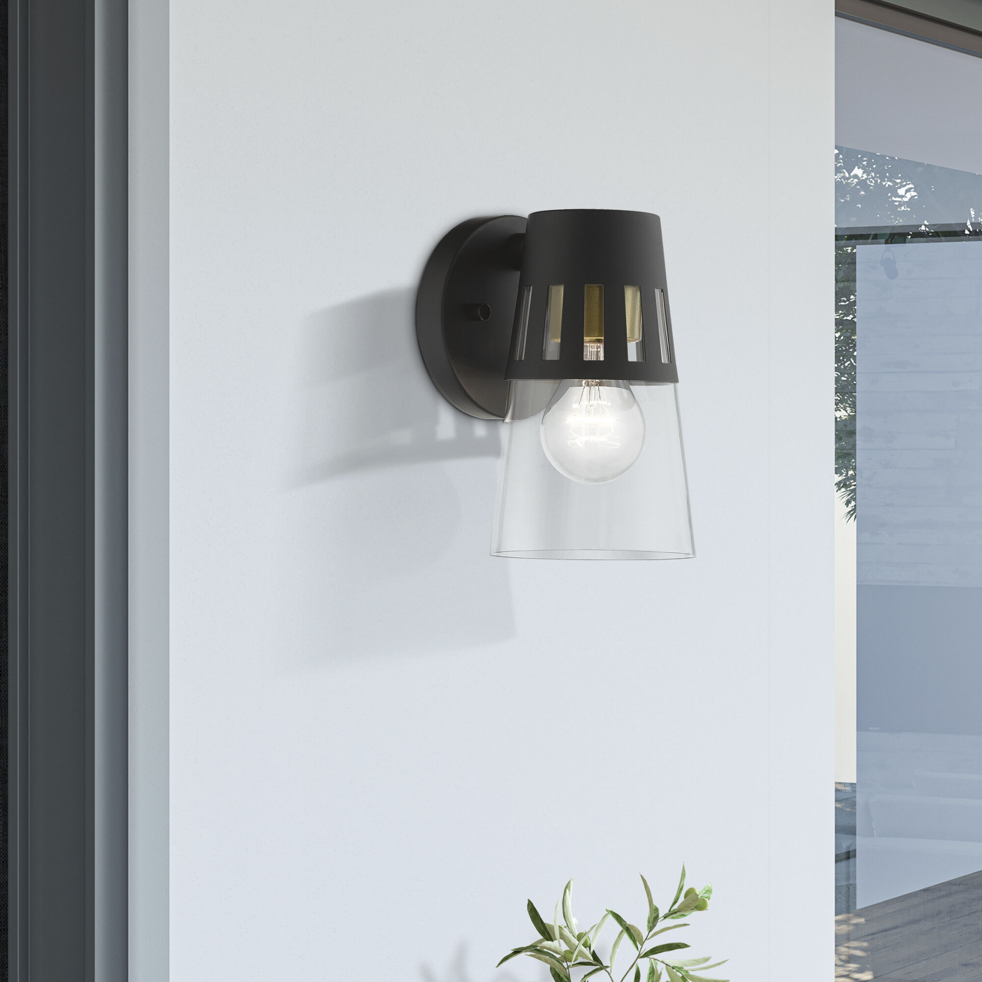 Covington 1 Light 8 inch Black with Soft Gold Finish Accents Outdoor Wall Lantern, Small