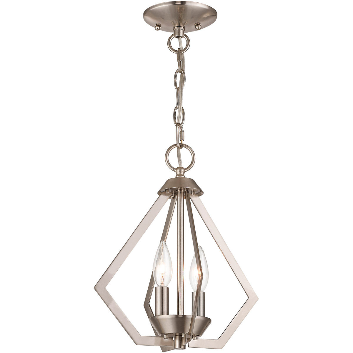 Prism 2 Light 11 inch Brushed Nickel Convertible Mini Chandelier/Ceiling Mount Ceiling Light