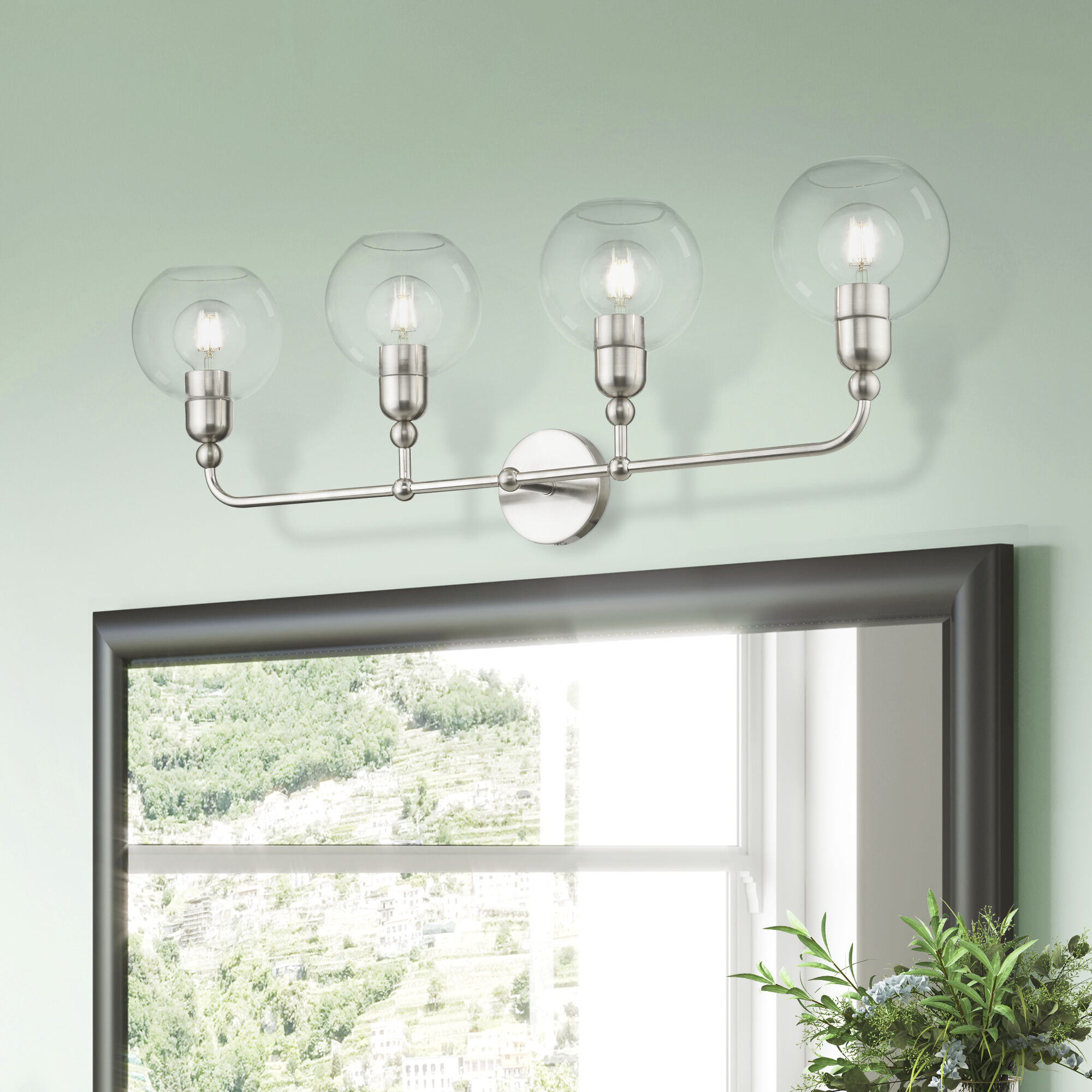 Downtown 4 Light 36 inch Brushed Nickel Vanity Sconce Wall Light, Large, Sphere