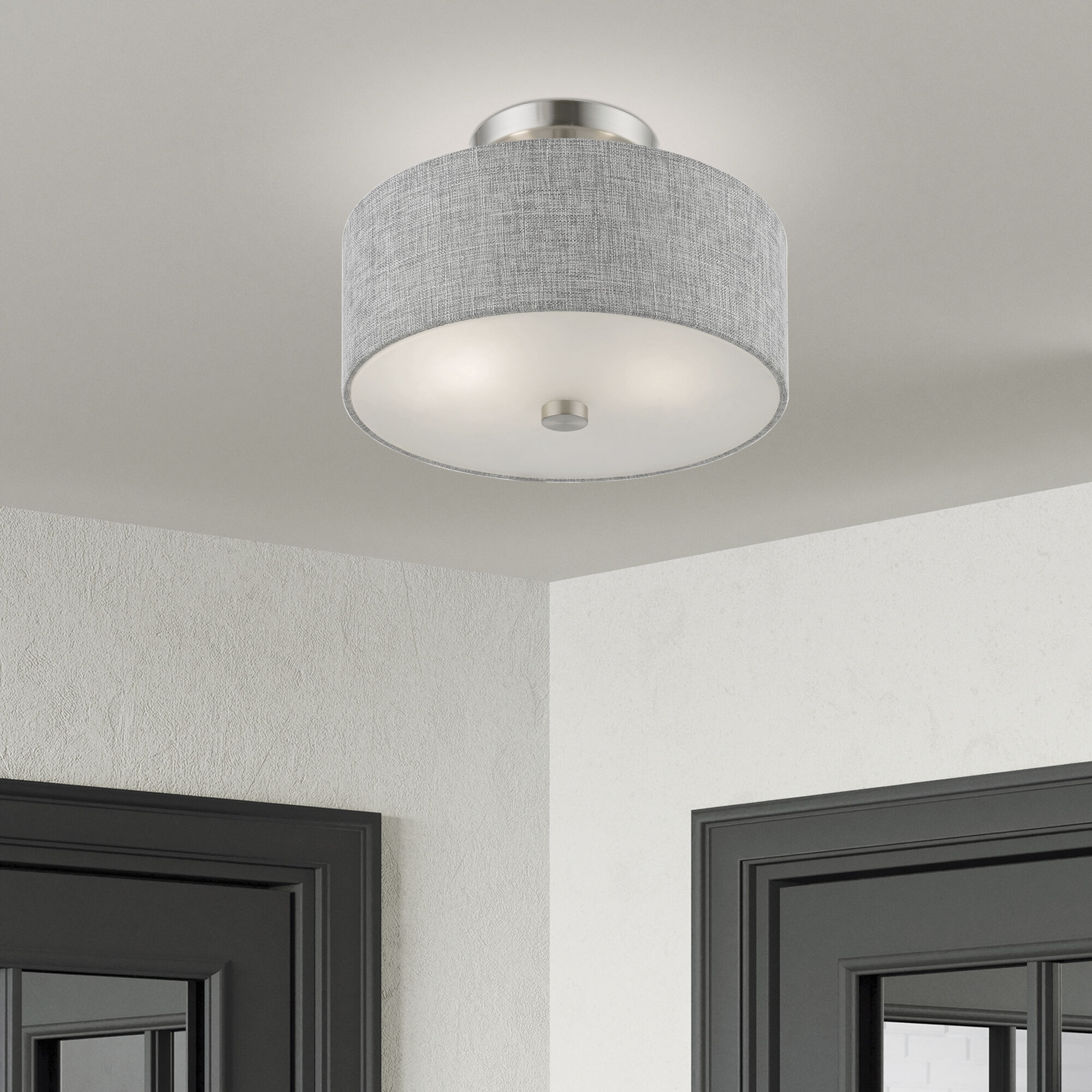 Dakota 2 Light 11 inch Brushed Nickel with Shiny White Accents Semi-Flush Ceiling Light