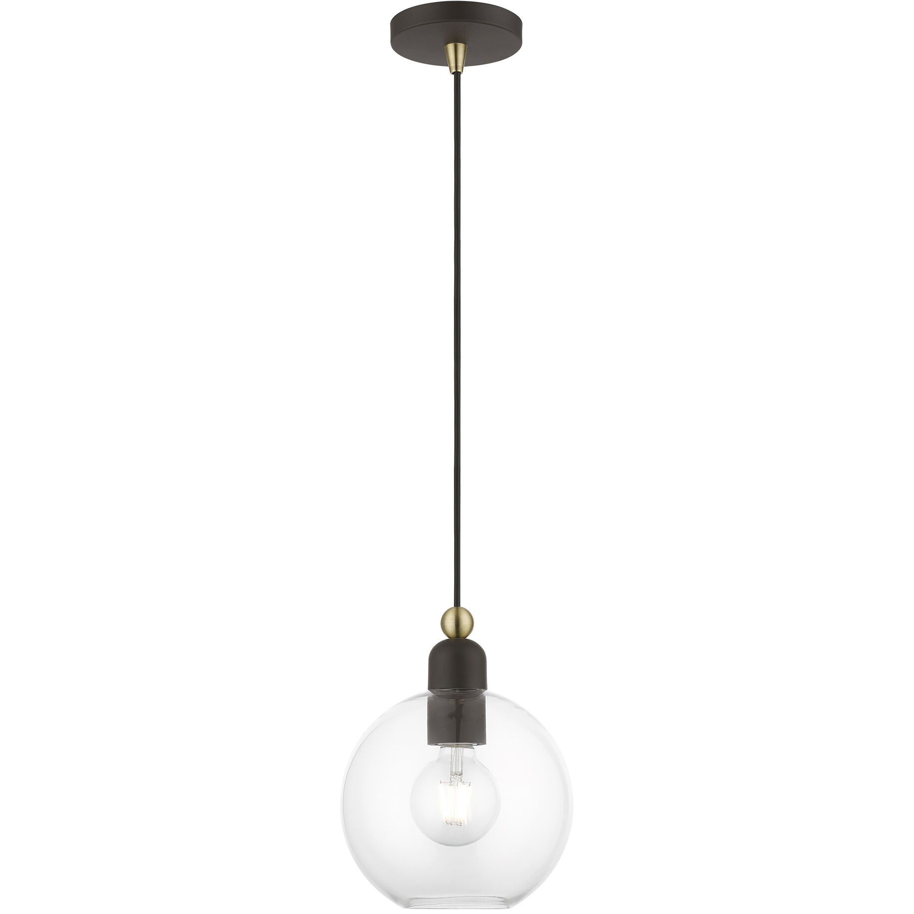 Downtown 1 Light 8 inch Bronze with Antique Brass Accents Pendant Ceiling Light, Sphere