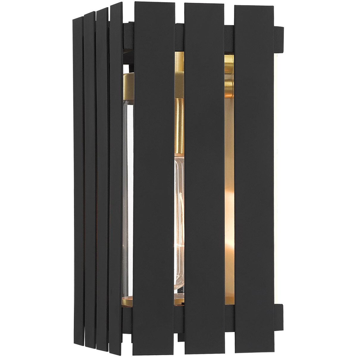 Greenwich 1 Light 10 inch Black with Satin Brass Accents Outdoor Wall Lantern