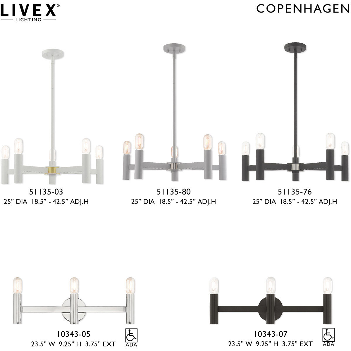 Copenhagen 5 Light 25 inch White Chandelier Ceiling Light