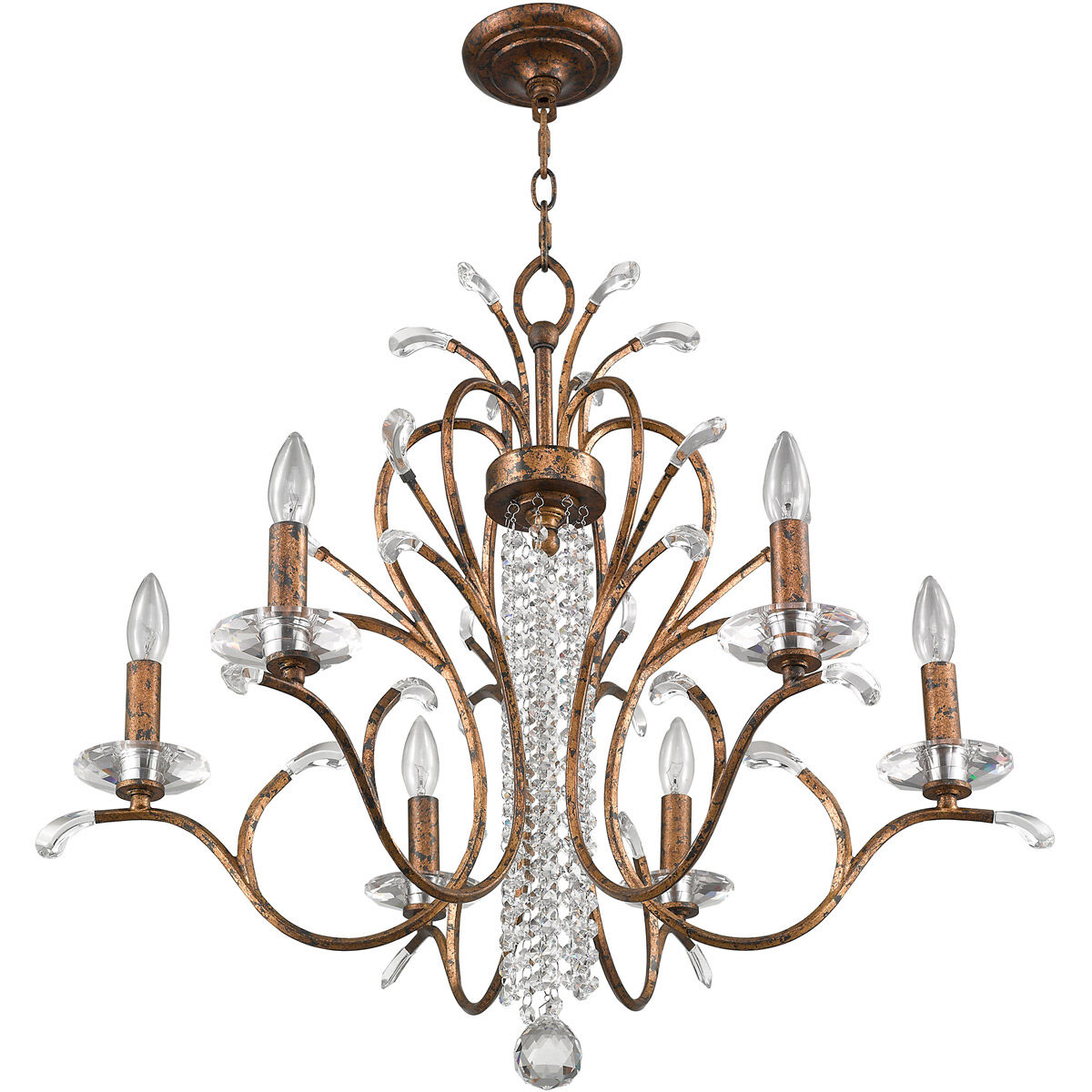 Serafina 6 Light 28 inch Hand Applied Venetian Golden Bronze Chandelier Ceiling Light
