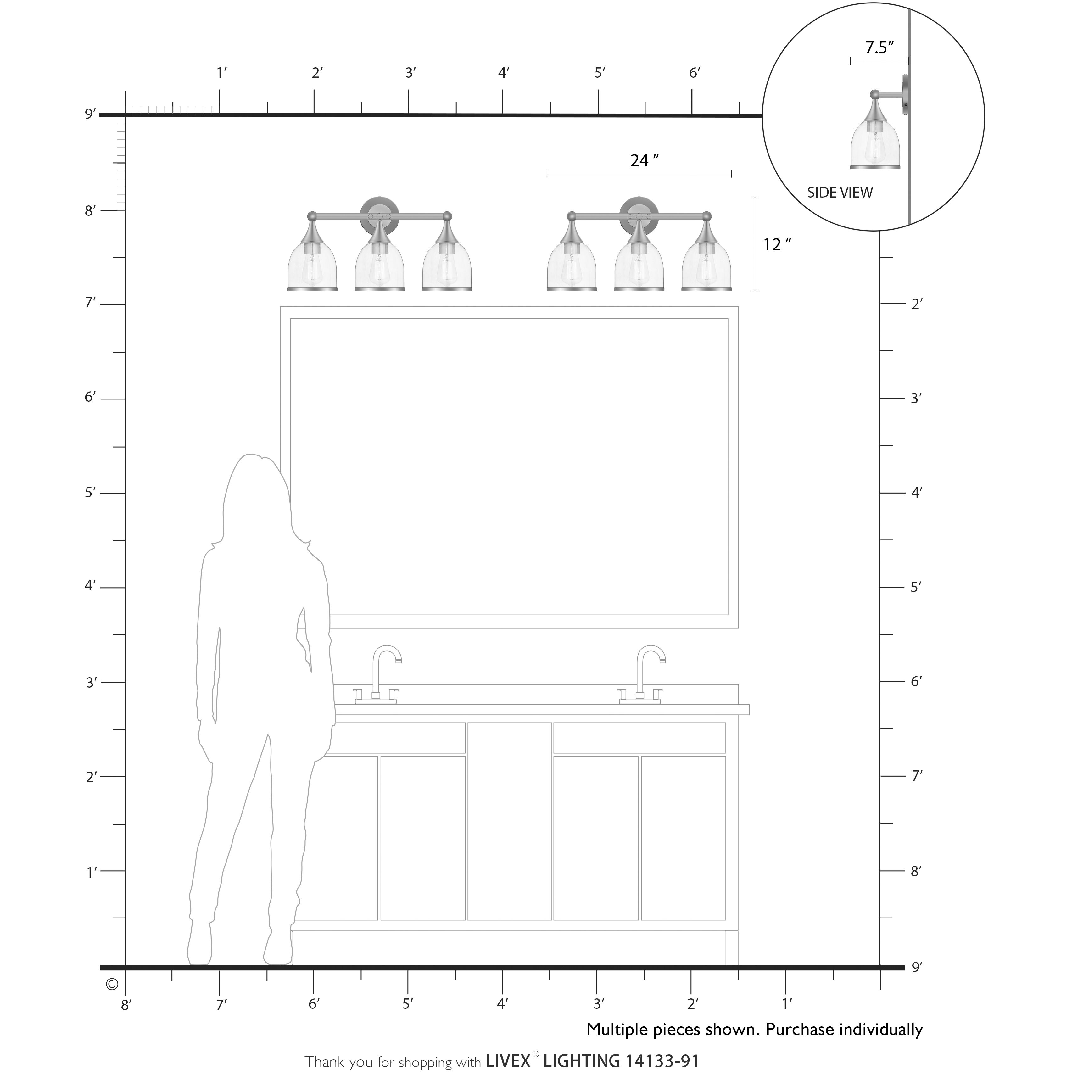 Ashridge 3 Light 24 inch Brushed Nickel Vanity Wall Sconce Wall Light