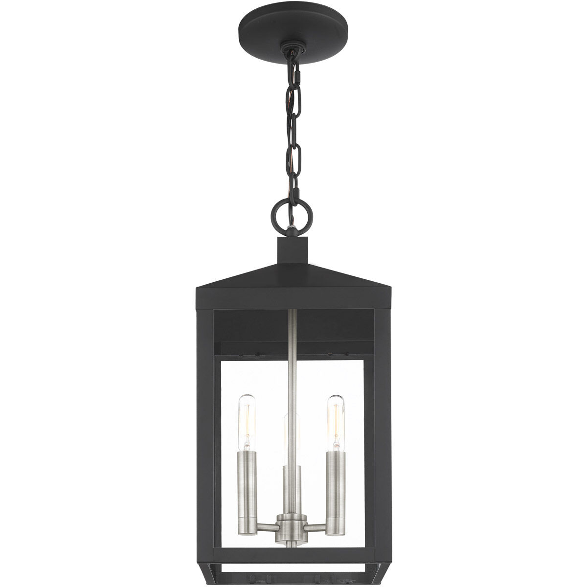 Nyack 3 Light 8.25 inch Black with Brushed Nickel Cluster Outdoor Pendant Lantern
