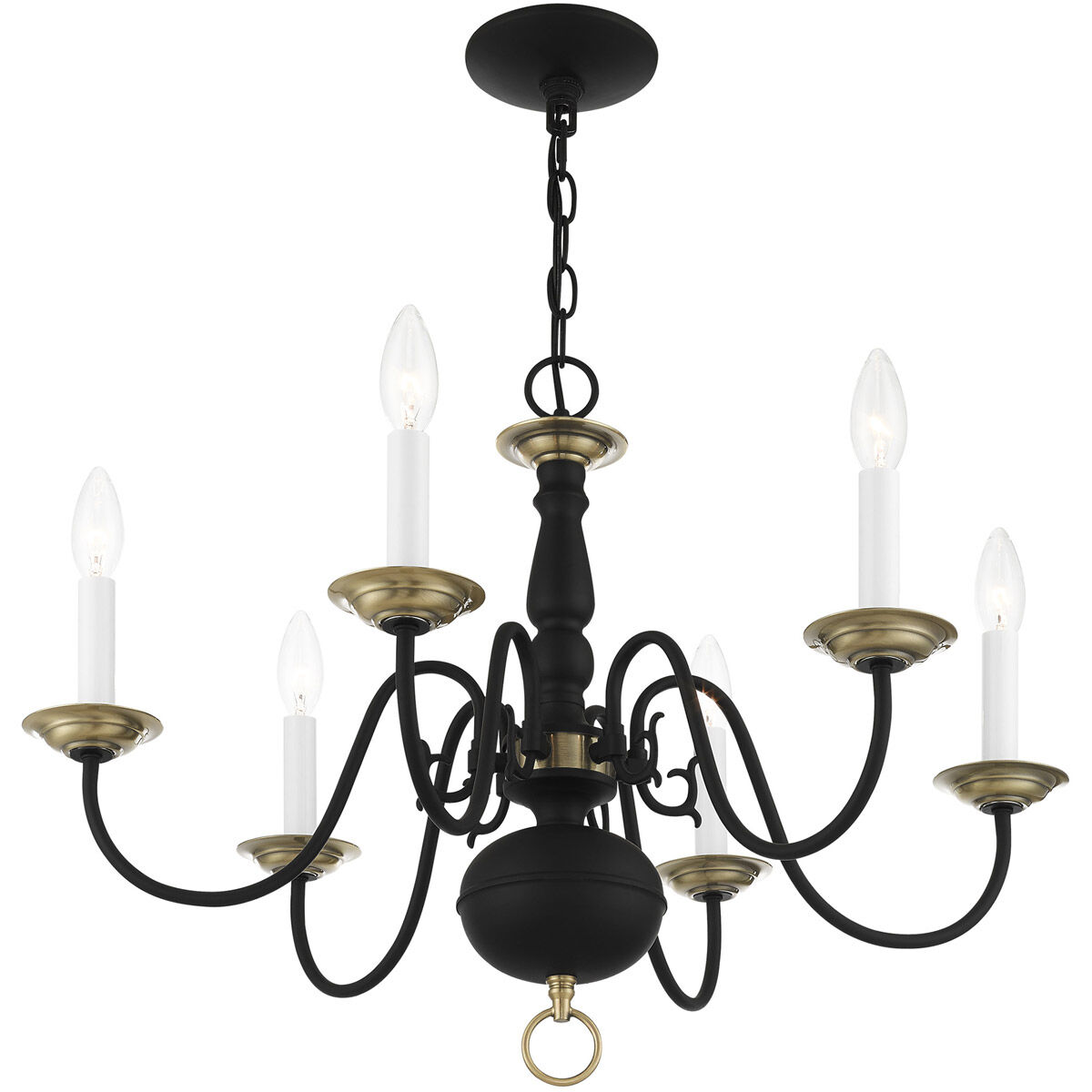 Williamsburg 6 Light 24 inch Black with Antique Brass Accents Chandelier Ceiling Light