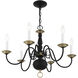 Williamsburg 6 Light 24 inch Black with Antique Brass Accents Chandelier Ceiling Light