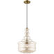 Art Glass 1 Light 13 inch Antique Brass Mini Pendant Ceiling Light