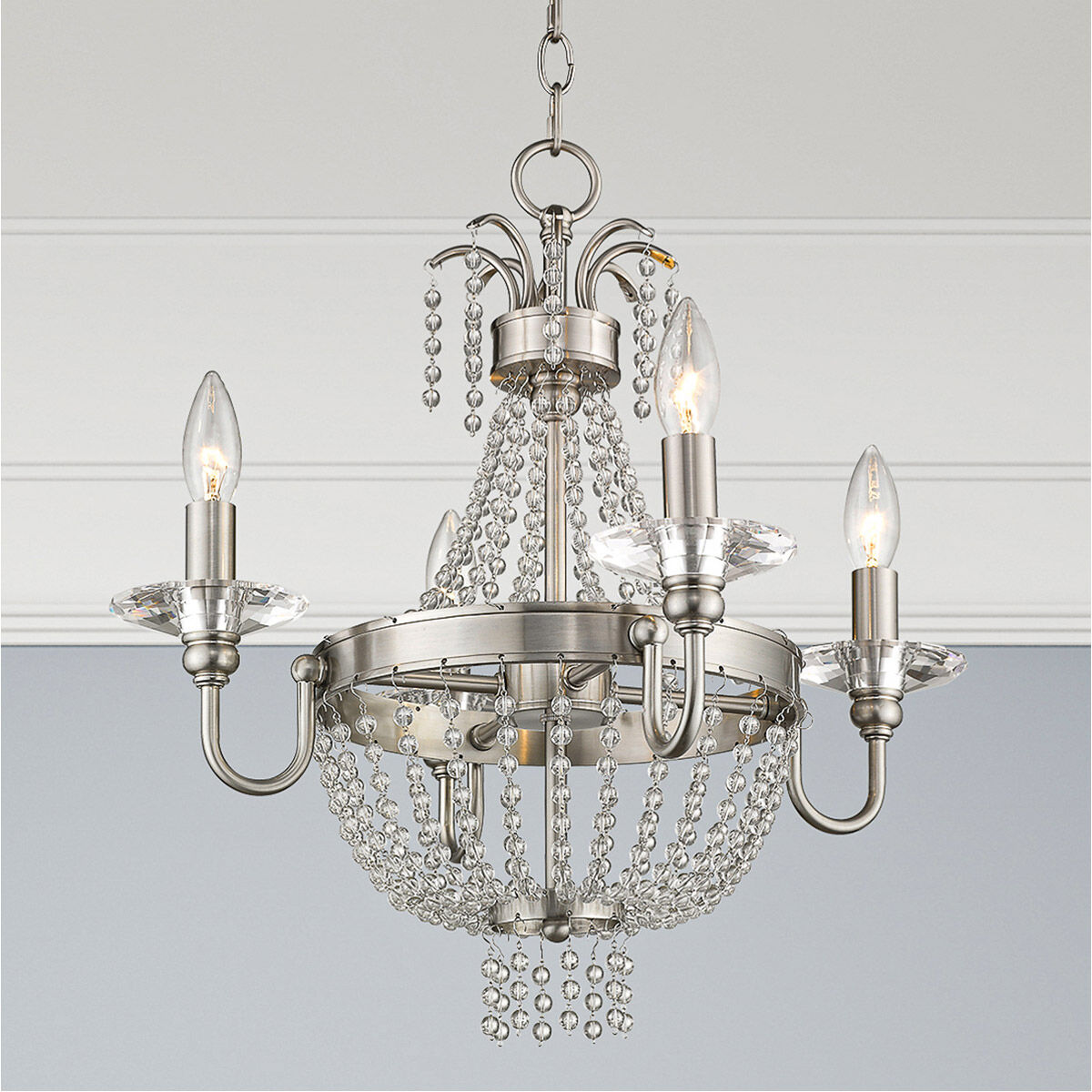 Valentina 4 Light 18 inch Brushed Nickel Convertible Mini Chandelier/Ceiling Mount Ceiling Light