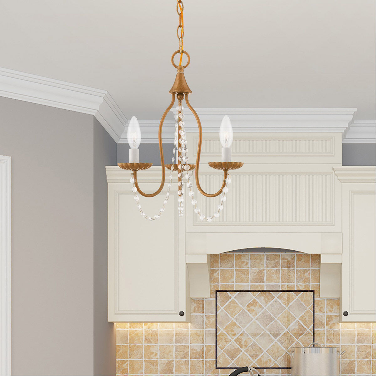 Alessia 3 Light 13 inch Antique Gold Leaf Mini Chandelier Ceiling Light