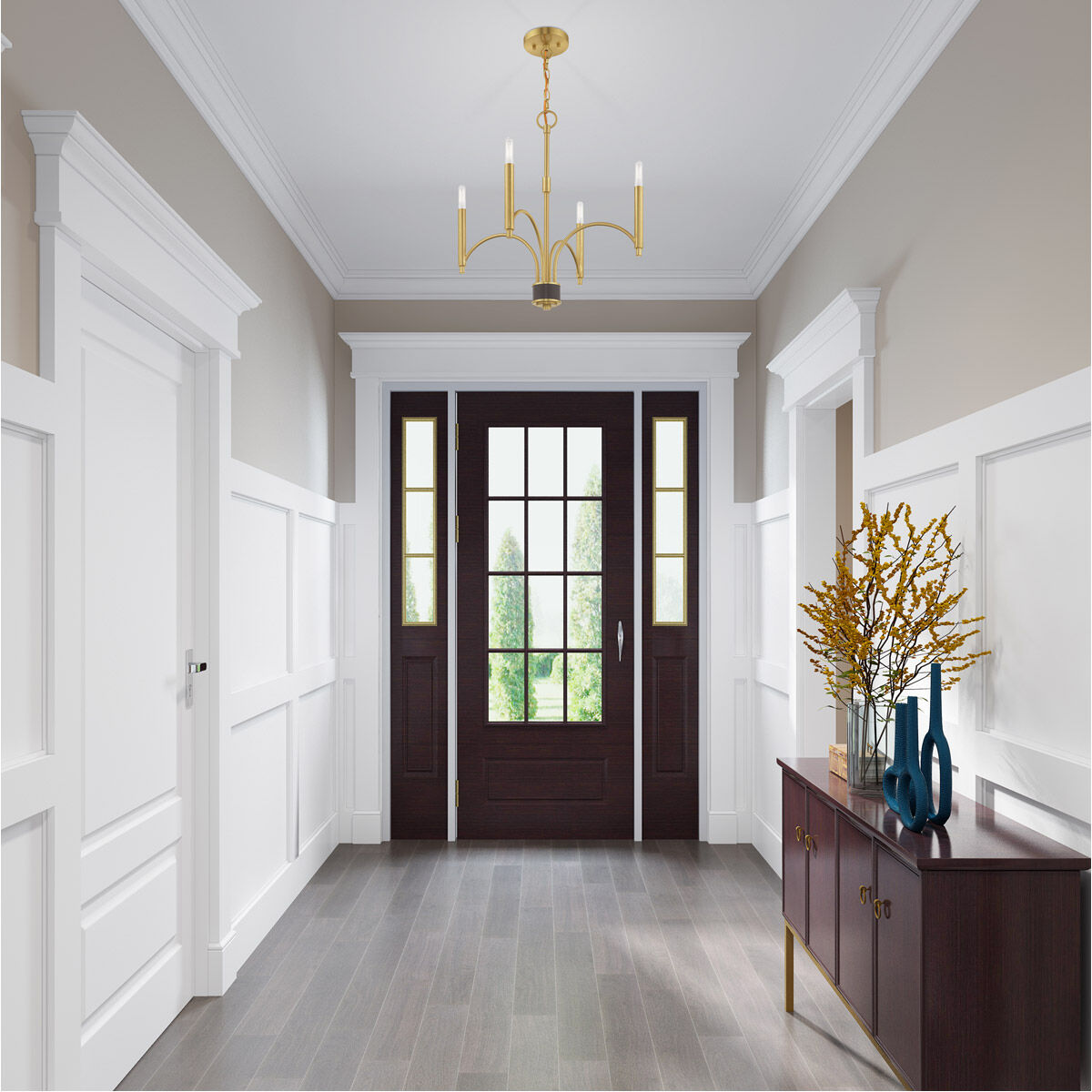 Wisteria 4 Light 19.75 inch Satin Brass Mini Chandelier Ceiling Light