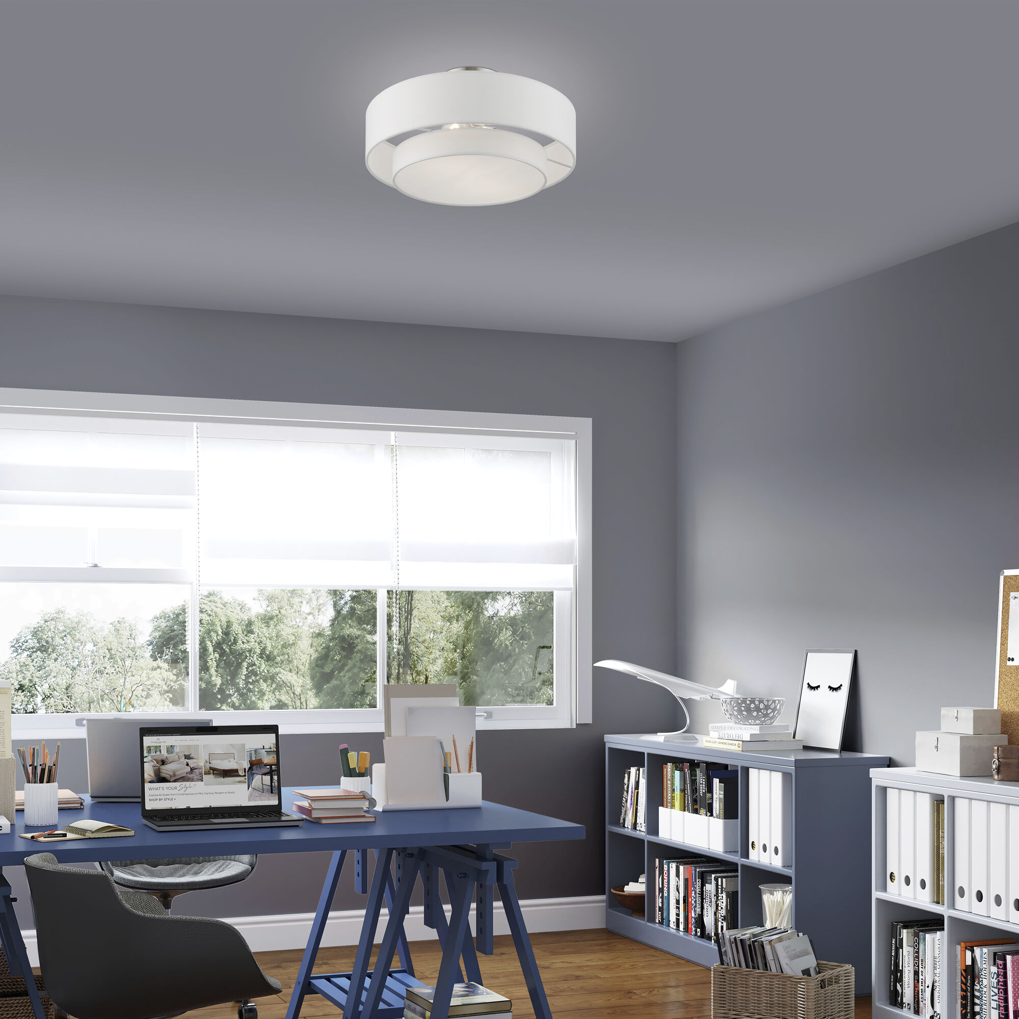 Meridian 2 Light 15 inch Brushed Nickel Semi-Flush Ceiling Light