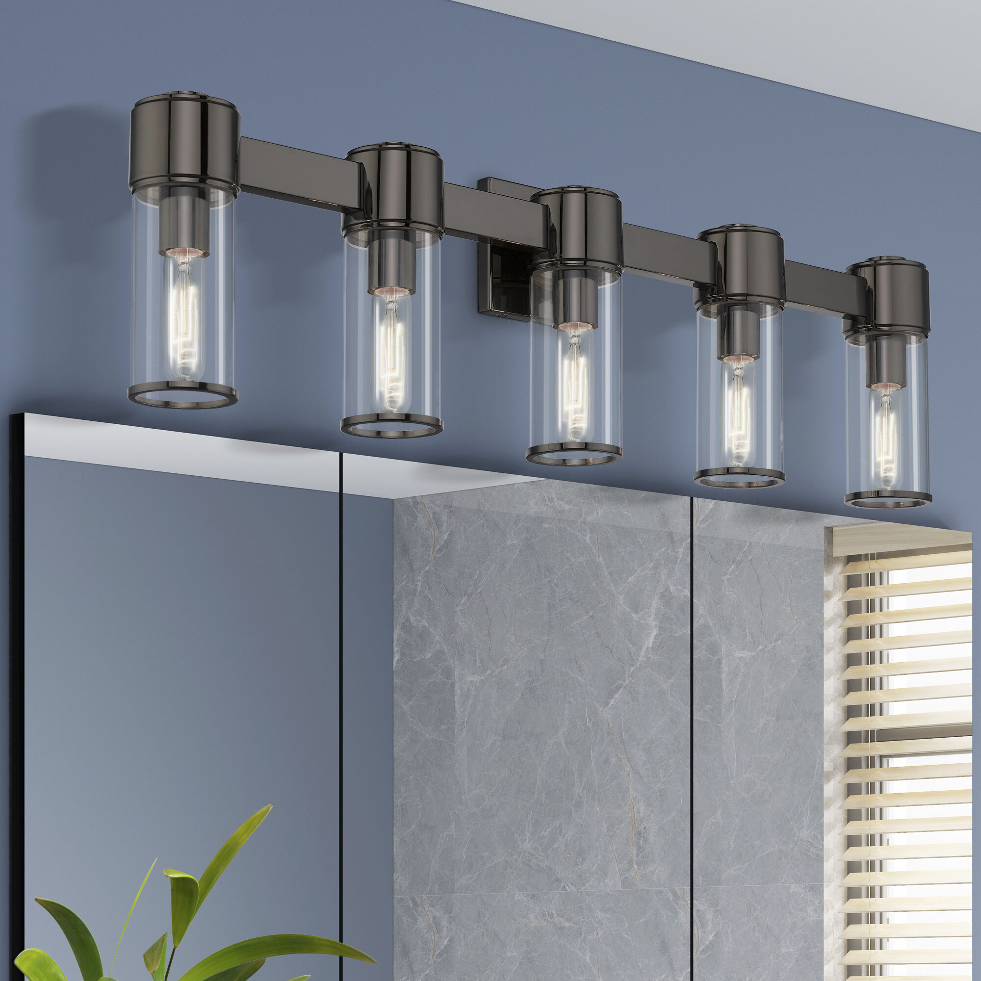 Quincy 5 Light 35.5 inch Black Chrome Vanity Wall Sconce Wall Light, Large