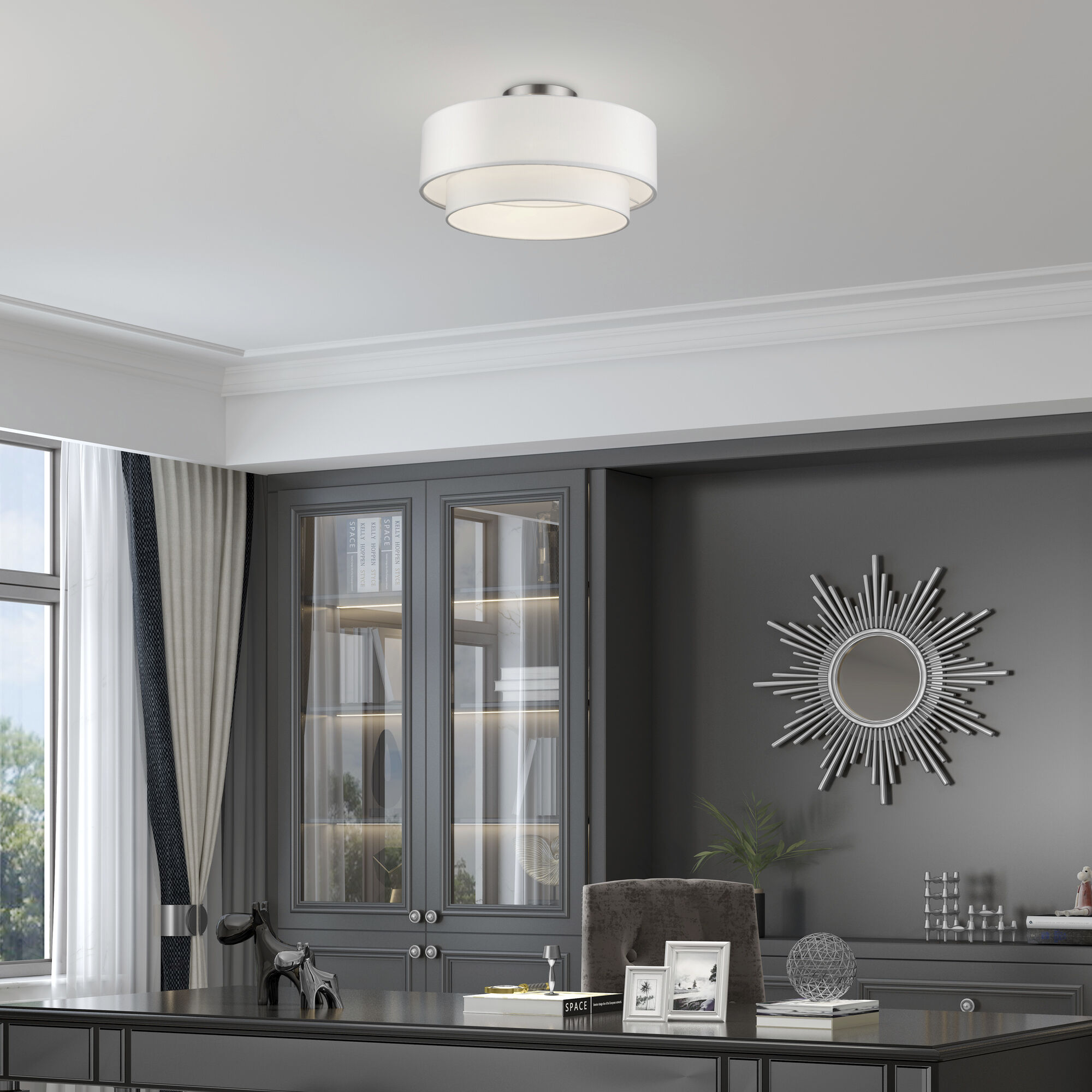 Manorwood 3 Light 18 inch Brushed Nickel Semi-Flush Ceiling Light