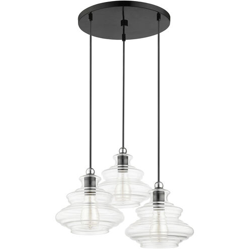 Everett 3 Light 20 inch Shiny Black with Chrome Finish Accents Pendant Chandelier Ceiling Light