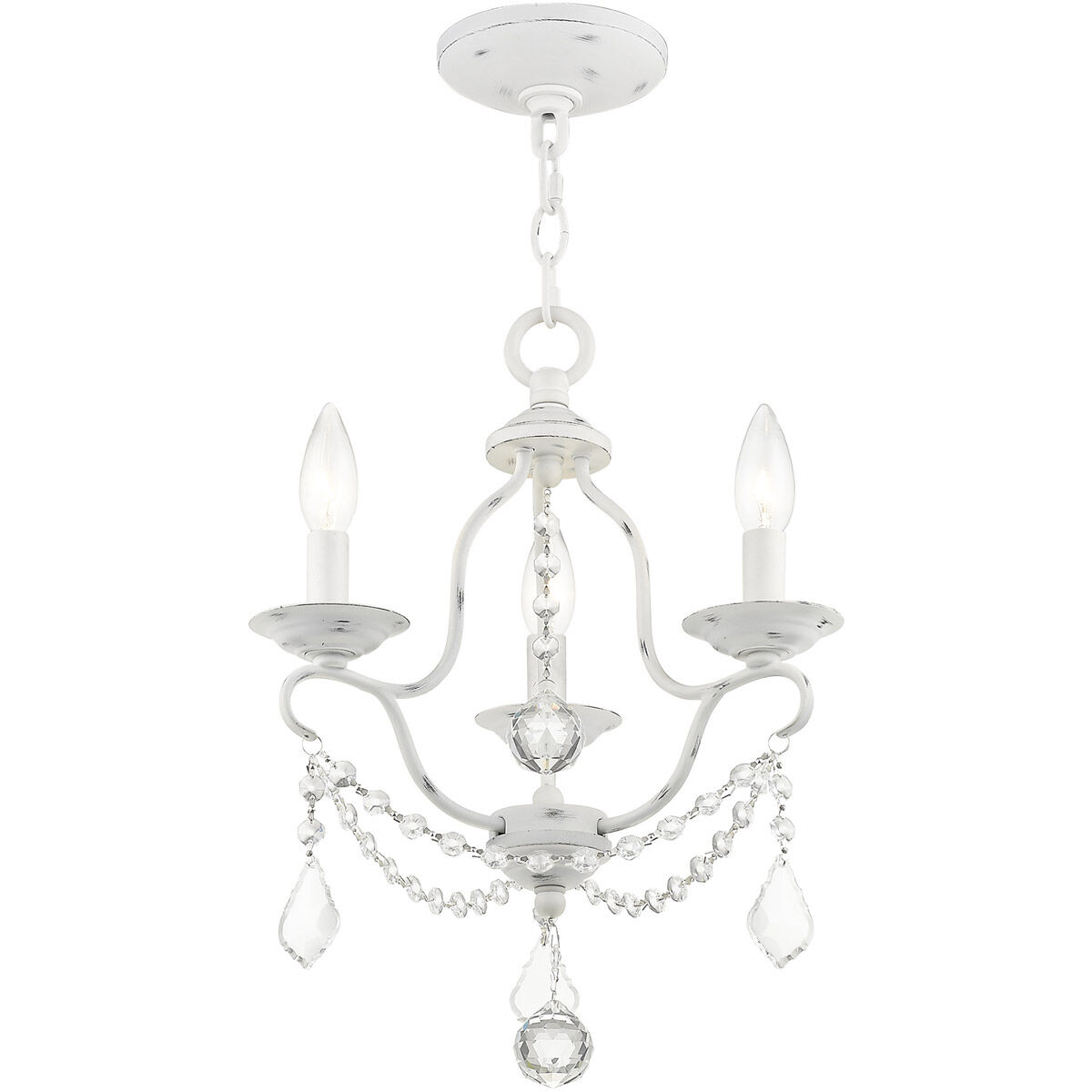 Chesterfield 3 Light 12 inch Antique White Mini Chandelier Ceiling Light