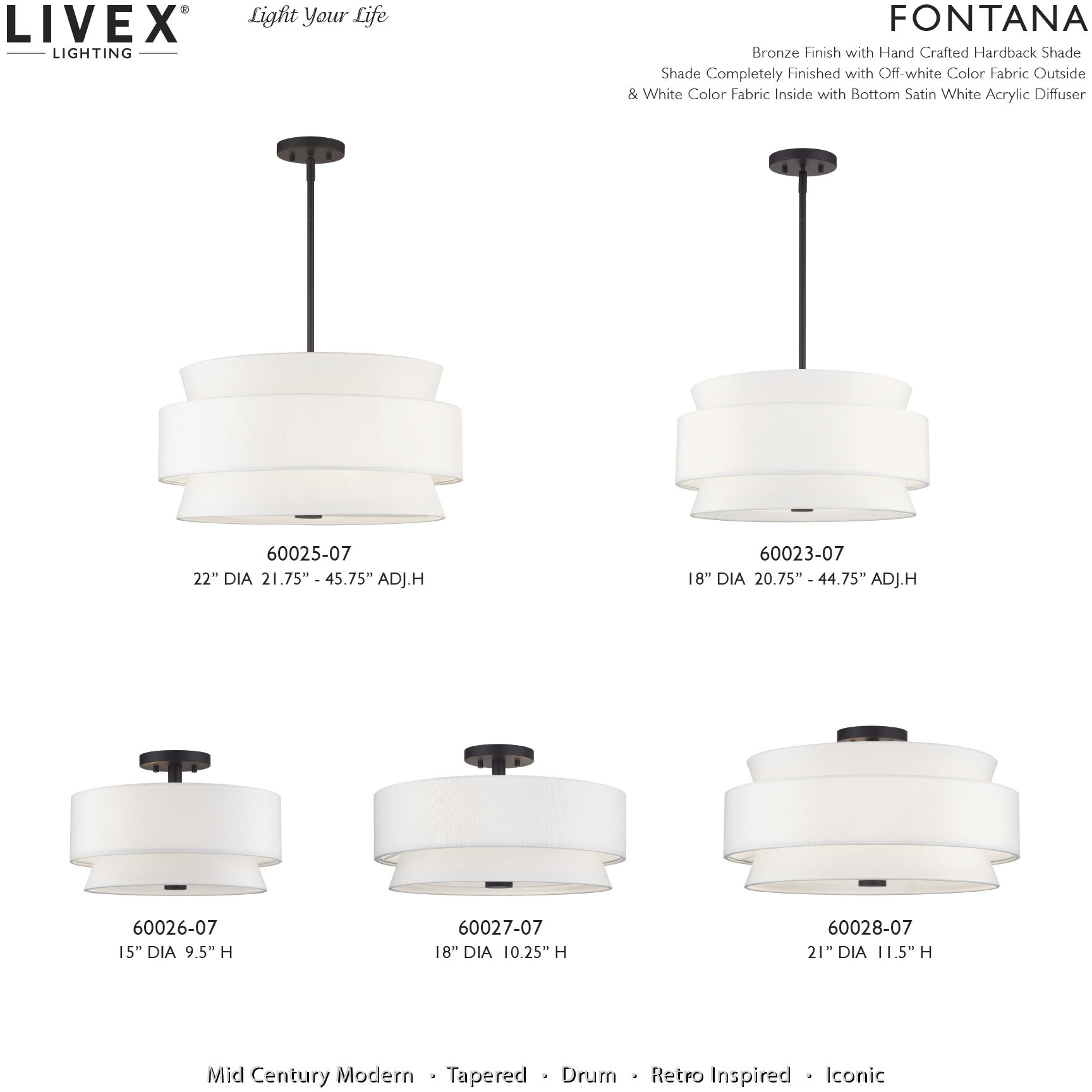 Fontana 4 Light 18 inch Bronze Semi-Flush Ceiling Light